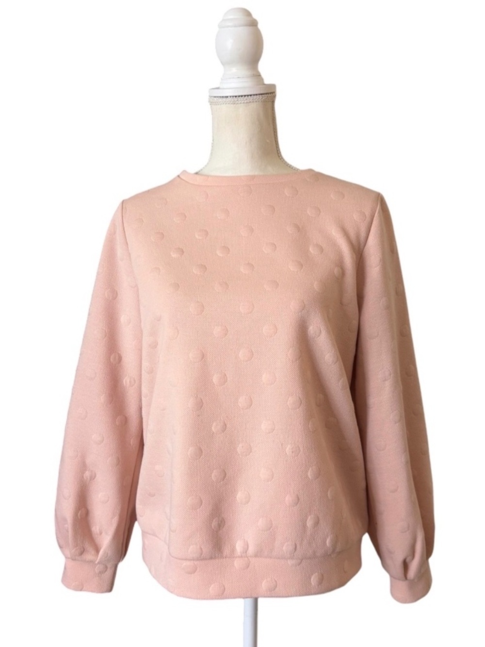 Anthropologie Lili's Closet Pink Textured Polka Dot Sweatshirt Pullover M